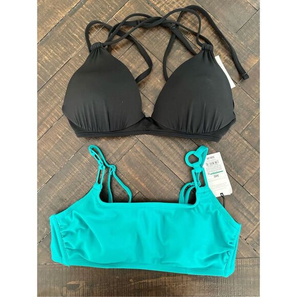 Target Brands Shade & Shore Black and Teal Bikini Tops Size 34C New - Picture 1 of 4